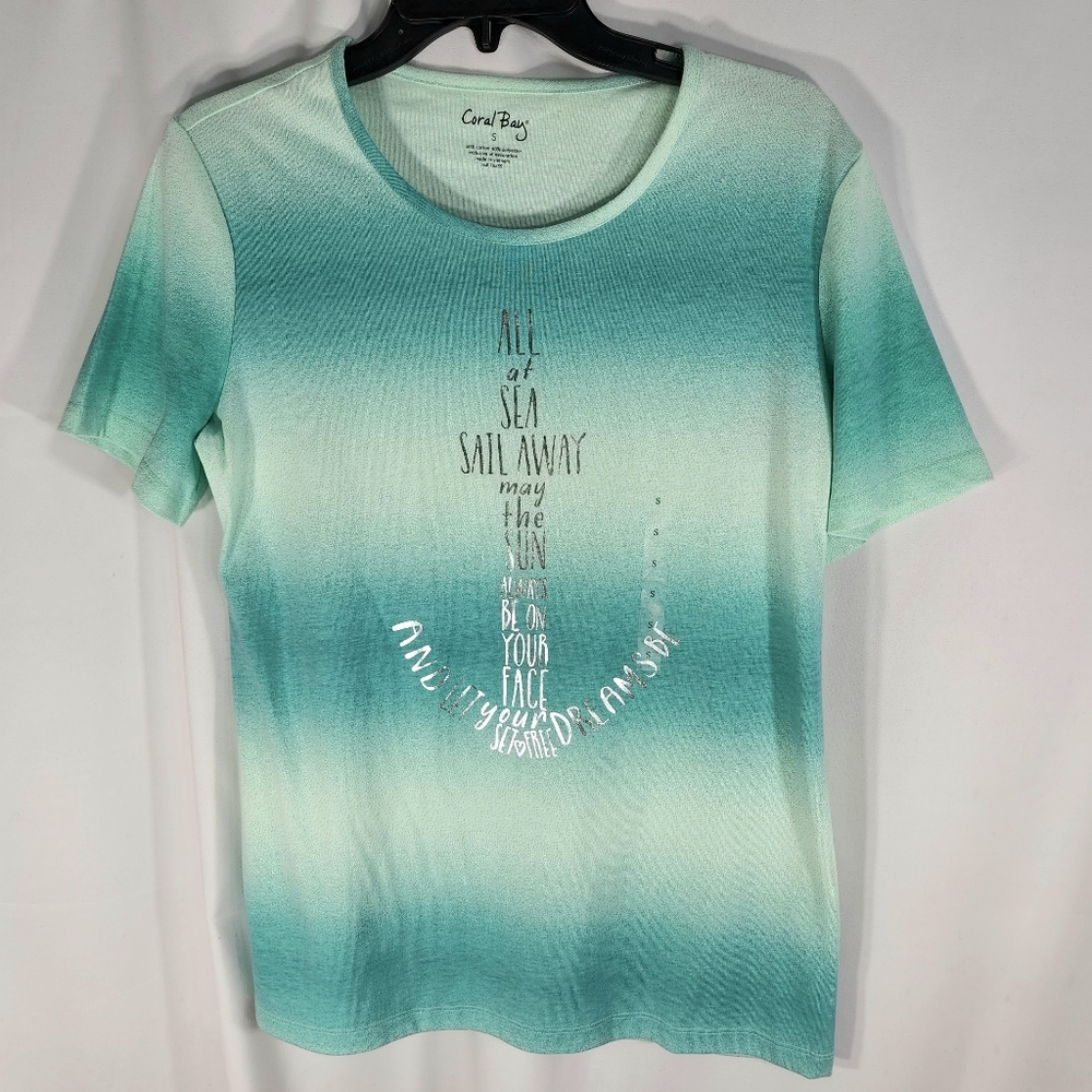 Coral Bay NEW Green Tee Shirt with Silver Quote on the Front Size Small